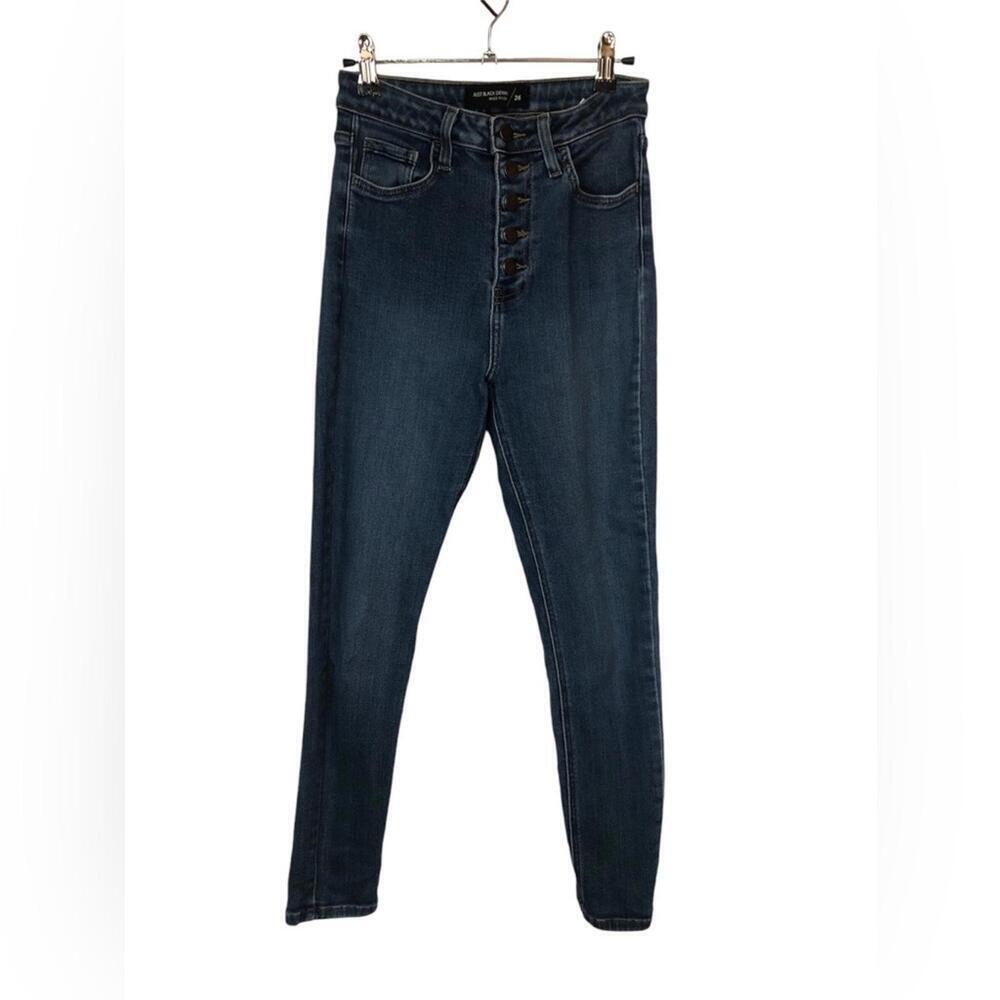 Just Black Denim Jeans High Rise Button Up Skinny Jeans Medium Wash